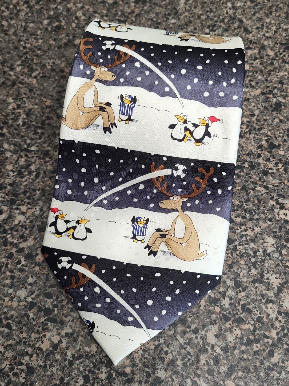 John Ashford Black Striped Christmas Holiday Reindeer Soccer Men's Neck Tie